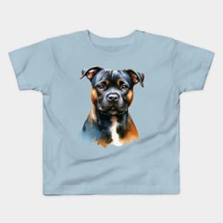 Staffordshire Bull Terrier Watercolor - Beautiful Dog Kids T-Shirt